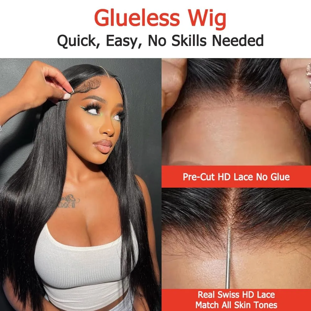 Pre Cut No Glue 4x4 Bone Straight Glueless Wig Human Hair Ready To Wear Peruvian Lace Closure Wigs For Women Preplucked