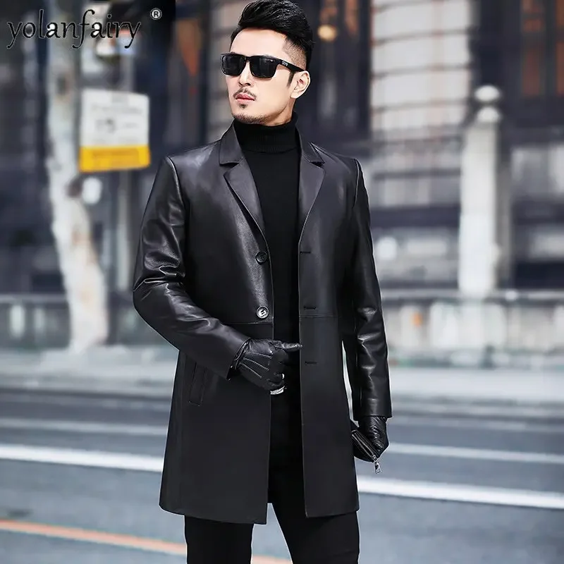 

2022 Winter Leather Jacket Men Genuine Leather Coats Men's Windbreaker Plush Sheepskin Suit Medium Long Soft Leather Jackets FCY