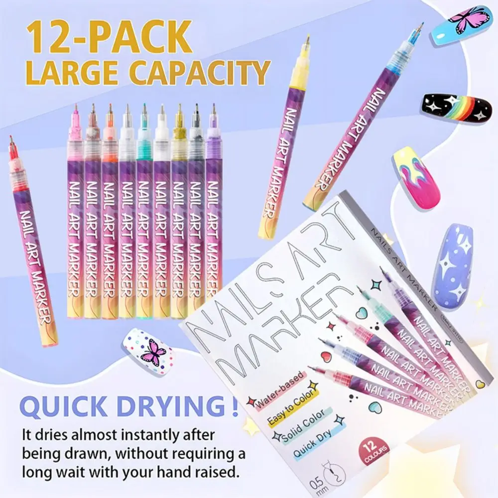 

12 цветов, 3D ручки для дизайна ногтей, набор «сделай сам», абстрактные наконечники 0,5/0,7 мм, маркер для дизайна ногтей «сделай сам», быстросохнущие портативные линии, ручка-каракули