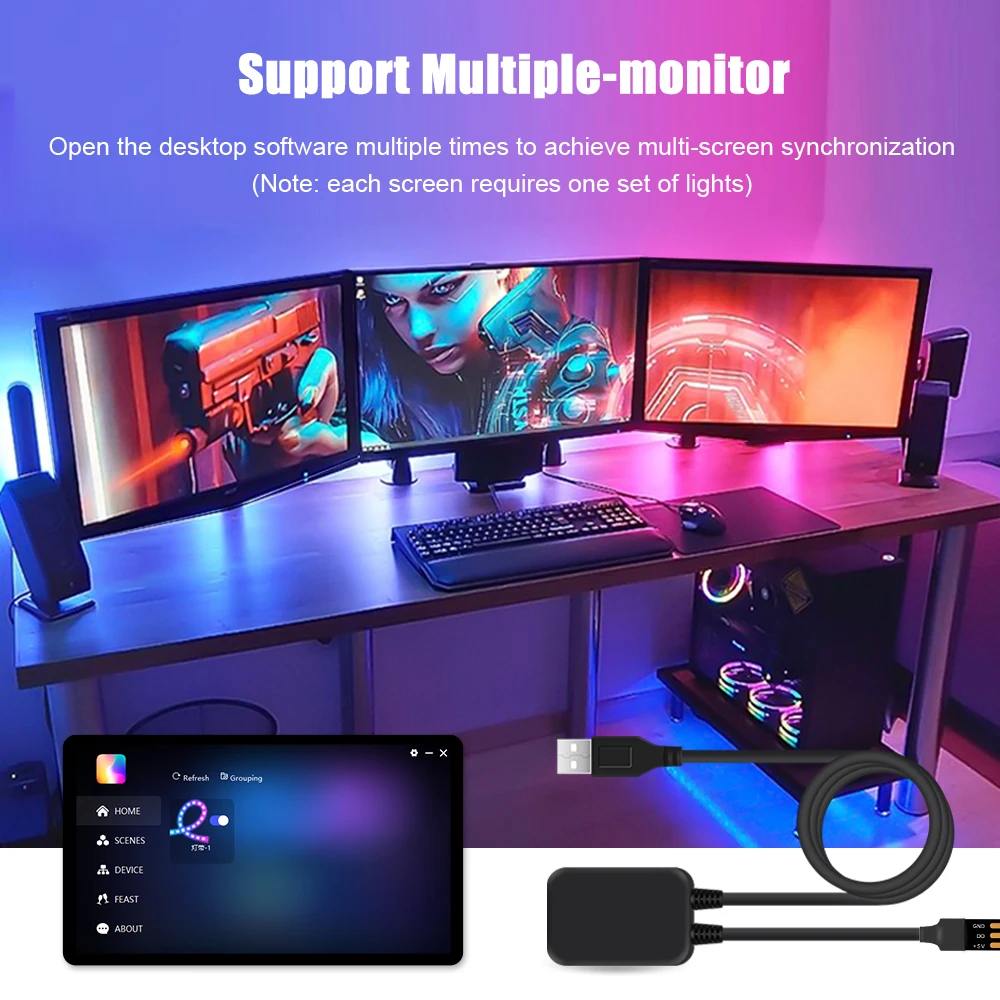 Ambient PC Backlight for Game E-Sports Computer Monitor, immersion Gaming Desktop Sync RGB LED Strip Light Screen Decor Lights