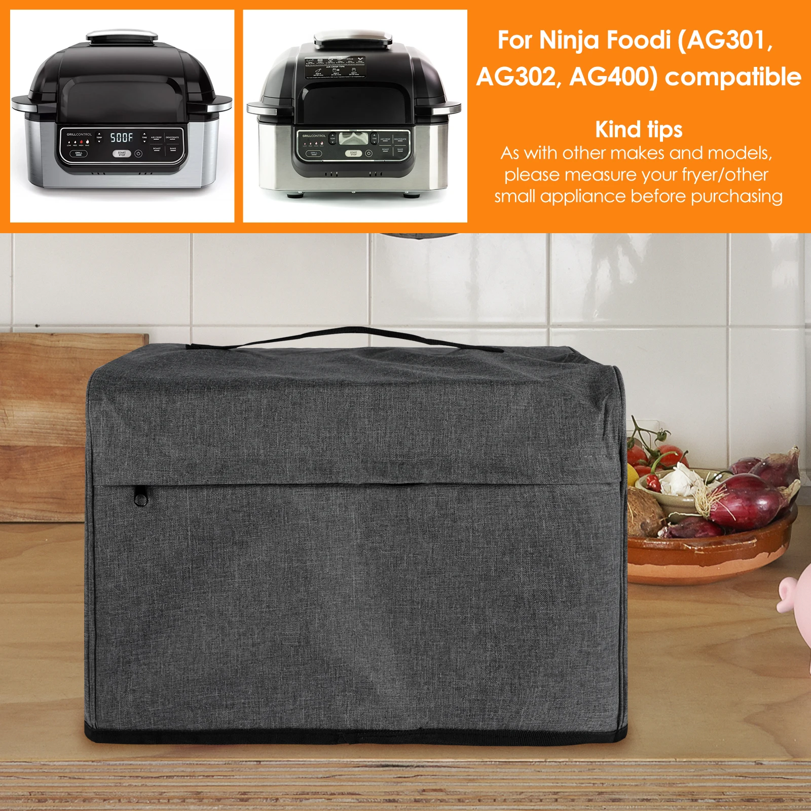 Dust Cover Air Fryer Cover with Storage Pockets and Handle Waterproof Durable Compatible with AG301 AG302 AG400 Foldable Cover