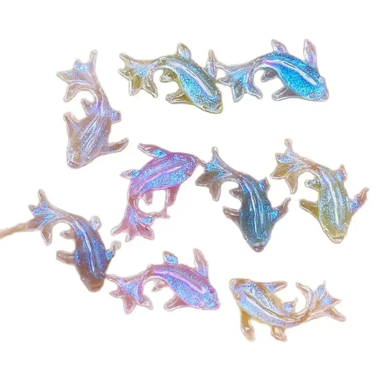 20pcs 3D Kawaii Resin Mixed Fish Nail Art Decorations Cartoon Ice Transparent Rhinestones Nail Charms Accessories Press on Nails