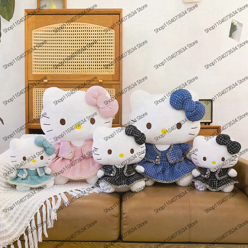 

Мягкая игрушка Sanrio Kawaii Hello Kitty: милая плюшевая кукла в стиле принцессы, аниме-персонаж, котёнок КТ, подарок на день рождения для детей