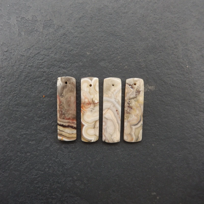 Natural Crazy Lace Agate Rectangular Components, Multi-Toned Banded Gemstone, Handmade Jewelry, Artisanal Crafts, 4Pcs