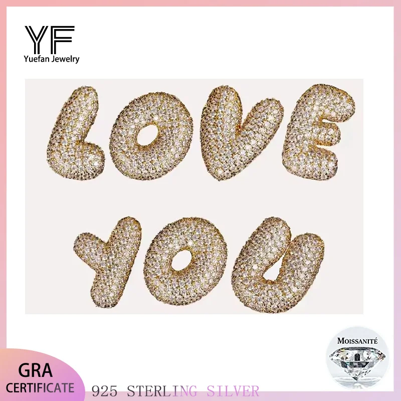 

S925 Silver Moissanite English 26 letter pendants Certified HipHop Style Jewelry Personalized customization Valentine's Day Gift
