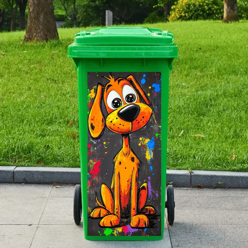 1 Large Orange Cartoon Dog Trash Can Sticker, Size 32.28X14.57 Inches, PVC Self-adhesive Sticker, Creative Home Sticker