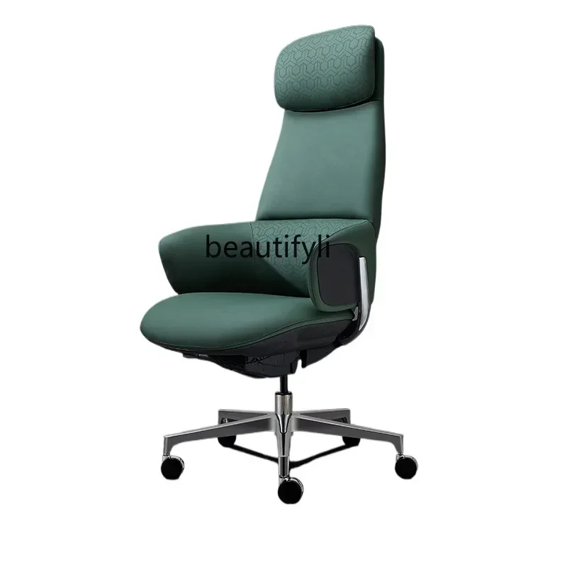 

AItalian light luxury leather boss office comfortable computer chair reclining president swivel chair high-end study chair