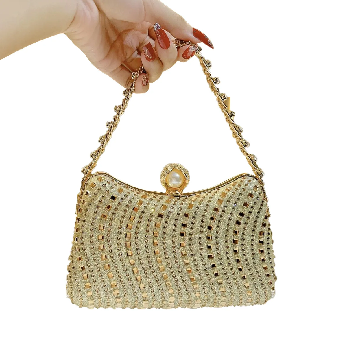 

Fashion Party Diamond Rhinestone Handbag Chain Bag High-end Dinner Light Luxury Style Evening Clutch Trendy Snap Closure Handbag