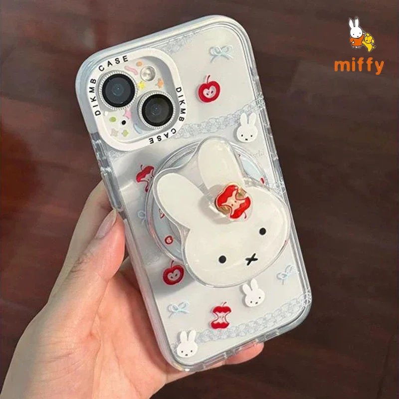 귀여운 미피 폰 케이스 아이폰 16 15 14 13 호환 투명 폰 케이스 만화 애플 코어 자석 스탠드 완벽한 선물