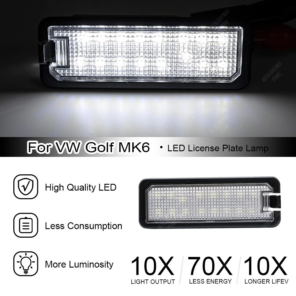 Luz de matrícula LED, Número da lâmpada, VW, GTi, GOLF 4, 5, 6, 7, MK6, MK7, Passat, CC, B6, B7, Polo, Scirocco, Besouro, sede, Ibiza, 2 peças