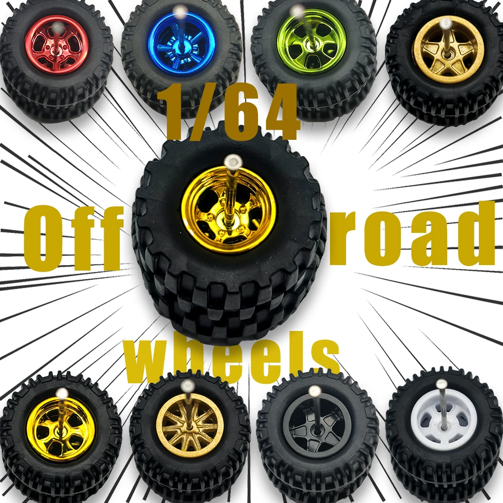 1/64 All terrain Wheels with Detachable Rubber Tires Model L for Model Cars Refiting Parts for Hotwheels (5 Sets)