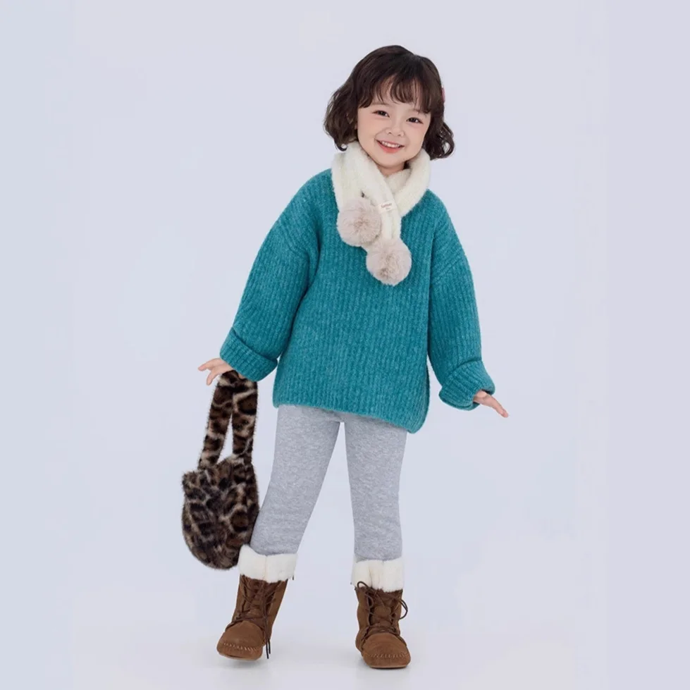 

UNITIM Toddler Girls Sweater New Winter Solid Color Thicken Warm Kids Baby Girls Pullovers Round Neck Infant Girl Sweater Tops