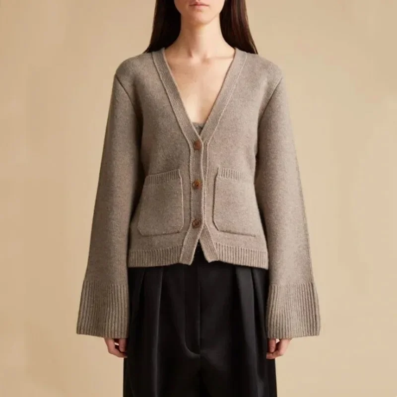 KH @ IT * E-Women's Wool Knit Cardigan Jacket, Long Sleeve Top, Casual, Versatile, Lazy Wind, Senior Sense, New, Fall and Winter