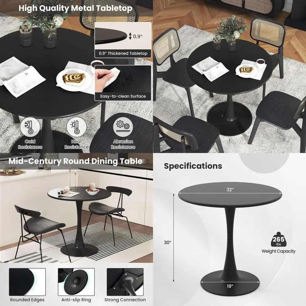 

32 Обеденный стол в стиле тюльпан с утолщенной столешницей 0,9 и металлическим основанием, подходящий для небольших помещений и повседневной столовой