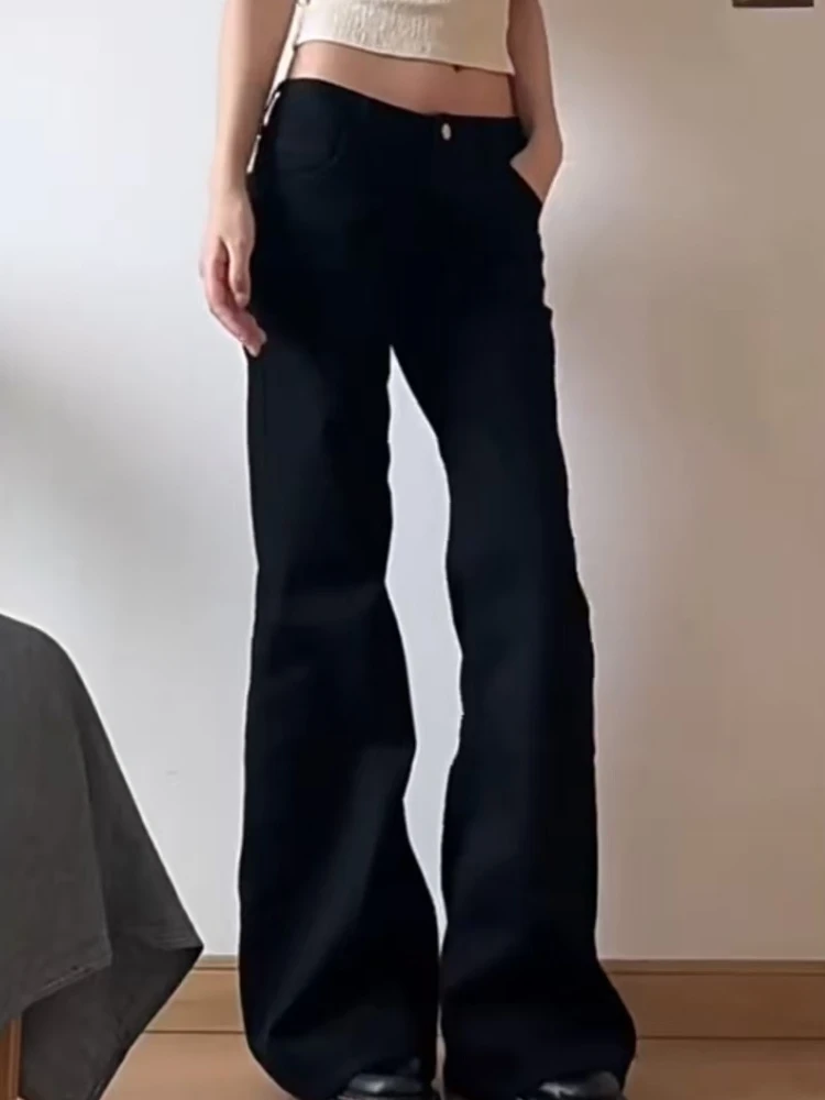 

Y2K Low-Waist Flared Jeans Women's Baggy Black Denim Trouser American Retro Casual Pants Street Korean Harajuku Summer Clothing