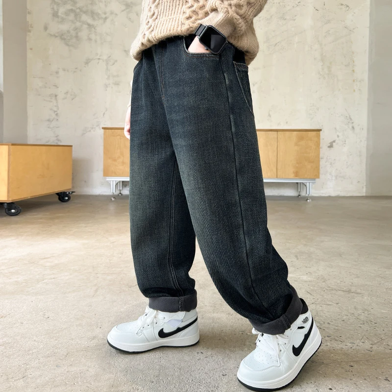 ربيع الخريف الاطفال الطفل الجينز العادي للمراهقين الصبي عادية خمر الأزرق الداكن الدنيم السراويل 2025 سن جديد 5 6 7 8 9 10 11 12 13 14Y