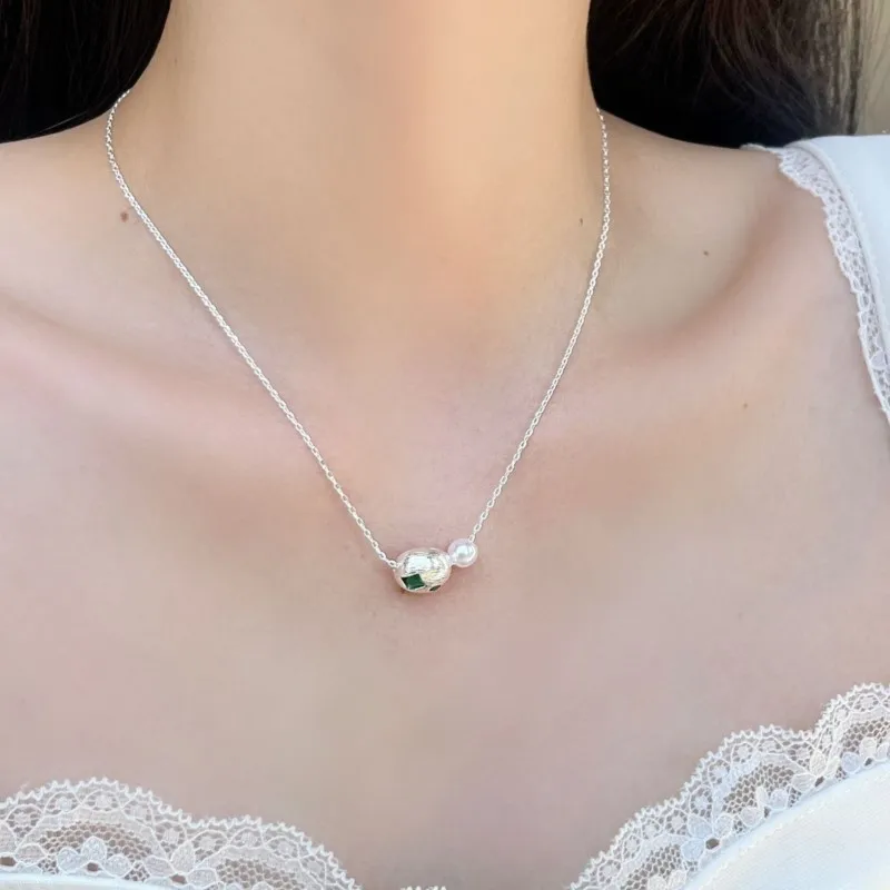 PANJBJ 925 en argent Sterling géométrie Zircon collier pour femmes perle minimalisme minimaliste Ellipse bijoux cadeau livraison directe