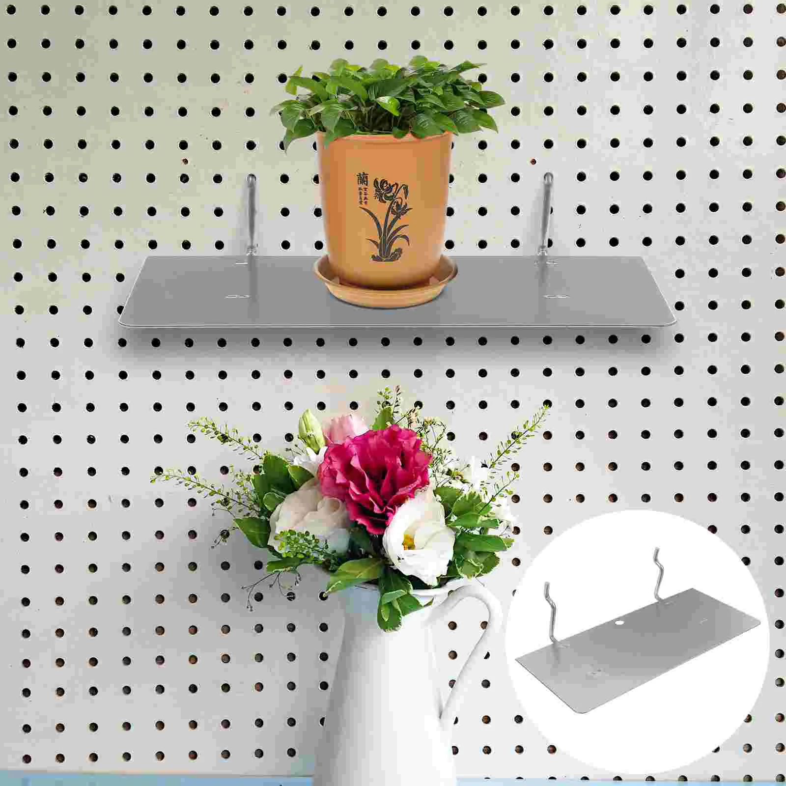 

2 Pcs Nail Board Shelf Shelving Brackets Pegboard Baskets Black Hooks Heavy Garage Shelves Iron