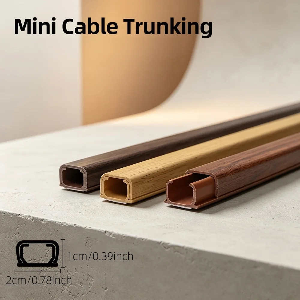 1PC 40cm/15.75inch Wood Grain Self Adhesive PVC Cable Trunking, No Drill Wall Cord Cover Wire Raceway for TV Cable Management