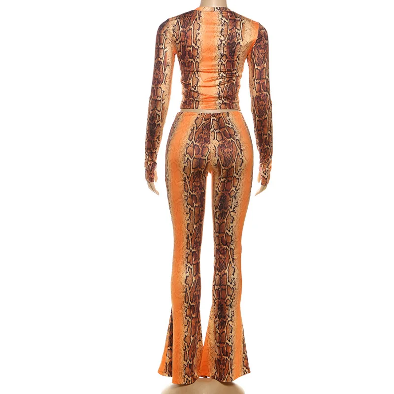 Snake Print Women Tracksuit 2 Piece Set 2025 Autumn Long Sleeve Crop Tops Leggings Matching Hipster Streetwear Skinny Outfits