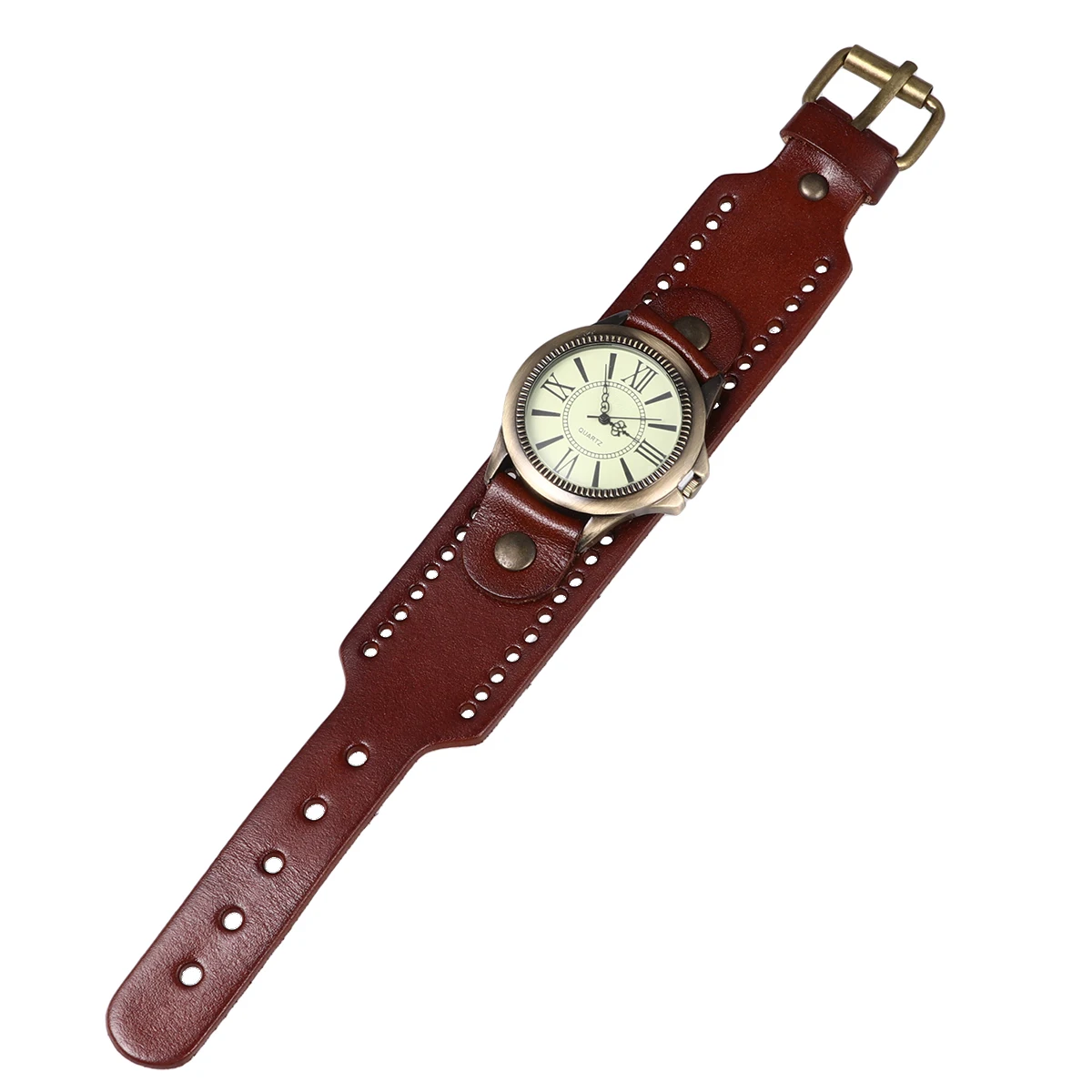

1pc Vintage Roman Quartz Wristwatch For Women Retro Style Band Watch Band Bracelet Watch Light Coffee