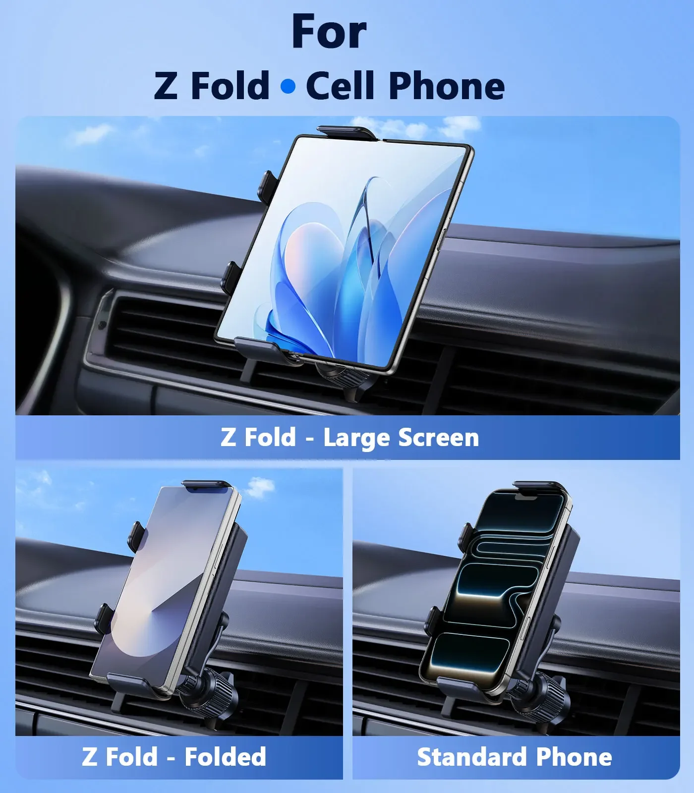 Supporto per telefono per presa d'aria per auto Oatsbasf 360 ° Staffa per auto con rotazione per iPhone 17 16 15 Samsung Z Fold 7 6 5 per dispositivi da 4,7-10,2"