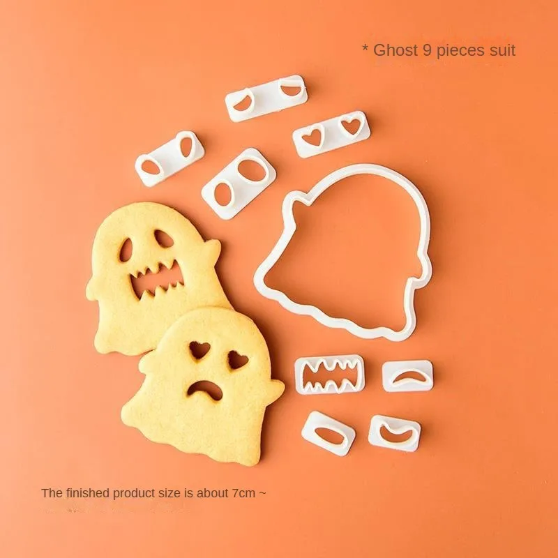 9Pcs/Set Halloween Ghost Cookie Cutter Cartoon Cute Ghost Expression Fondant Frosting Biscuit Molds Cake Decoration Baking Tools