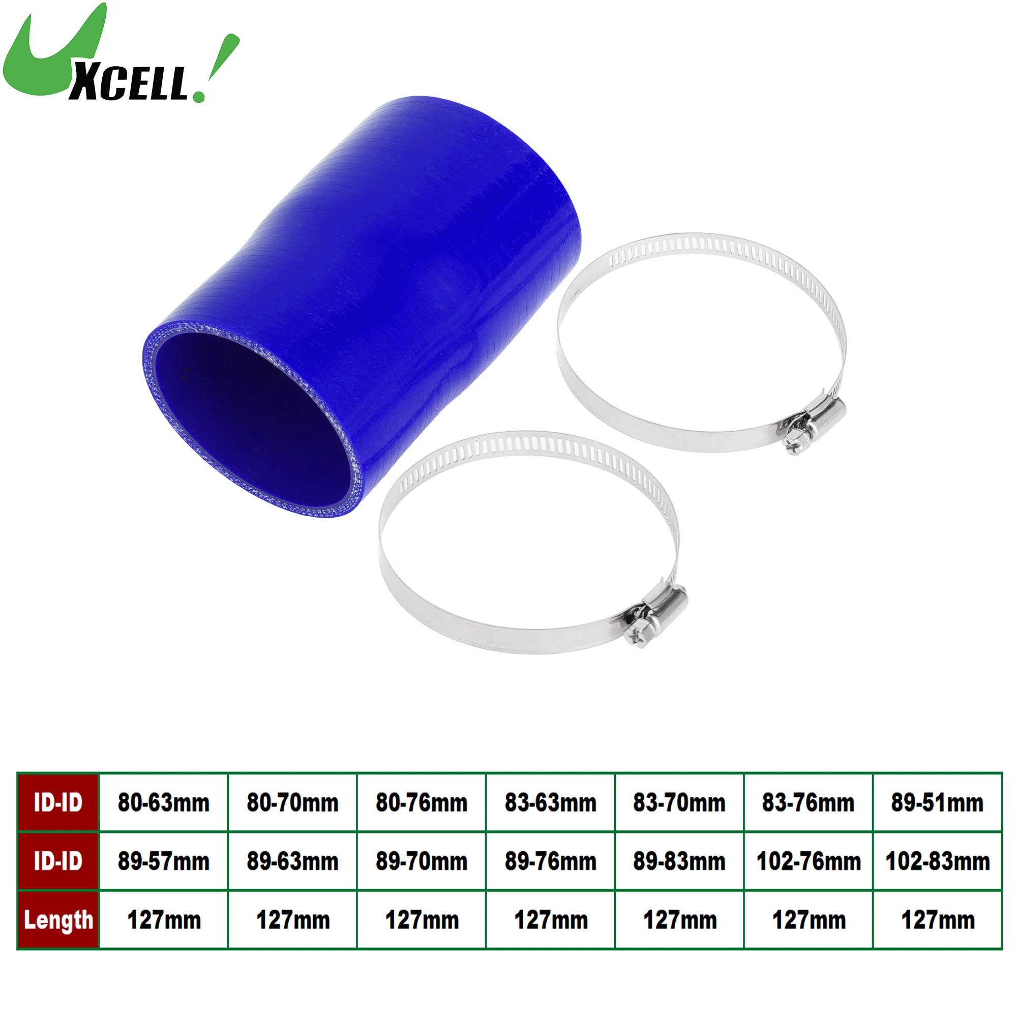 

UXCELL ID 80-63mm 83-63mm 89-51mm 89-63mm 102-76mm 127mm Length 0 Degrees Car Silicone Hose w/ Clamps Coolant Hose Blue