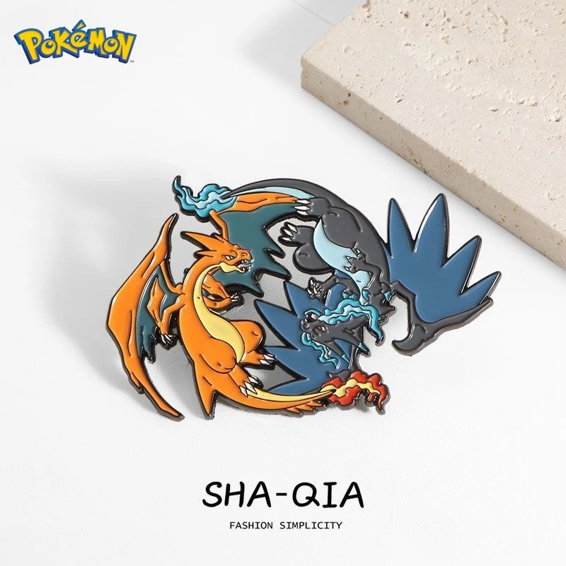 

Pokemon Anime Figure Dragonite Charizard Evolution Fashion Simplicity Brooch Two Dragons In One Collectible Backpack Decora Gift