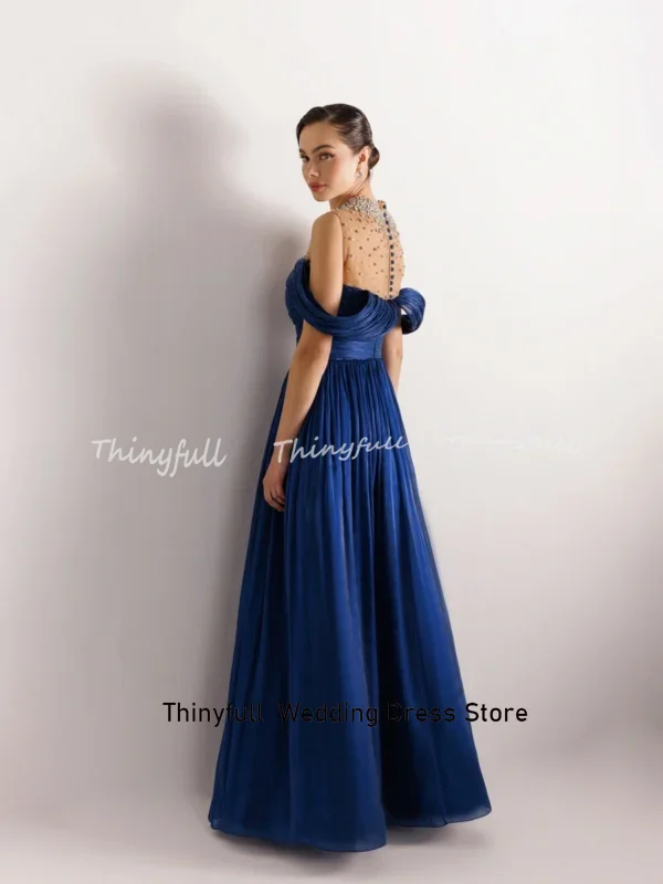 Thinyfull A-line Off Shoulder Prom Dresses O-neck Crystal Shiny Satin Evening Dress Long Formal Gown Robe De Soirée Customized - Image 3