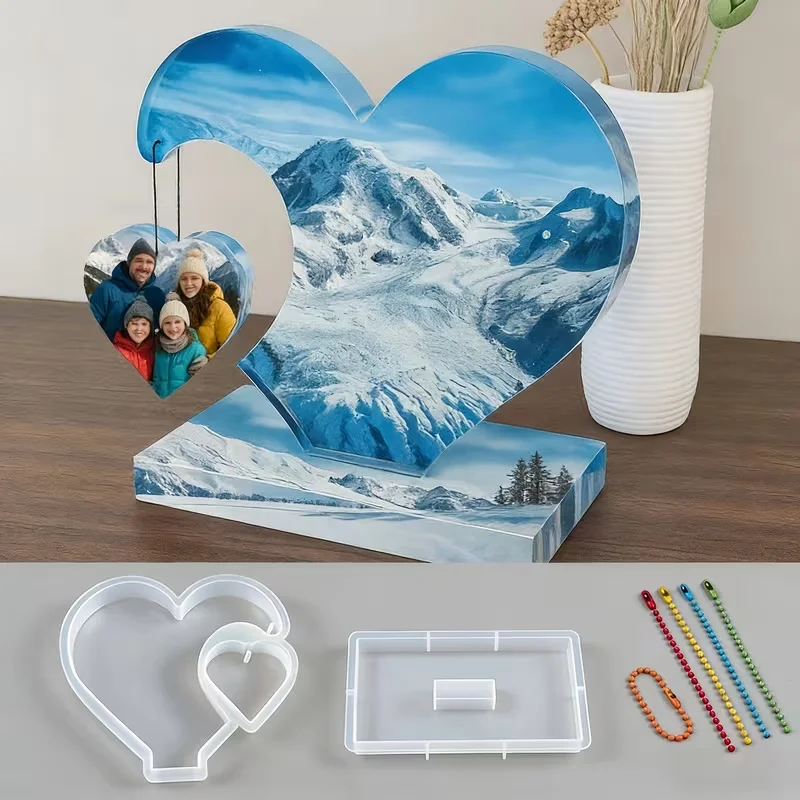 7-piece Silicone Molds Set for Epoxy Resin & Aroma Gypsum: Large Heart, Small Heart Combination Pendants, Photo Frame Ornaments