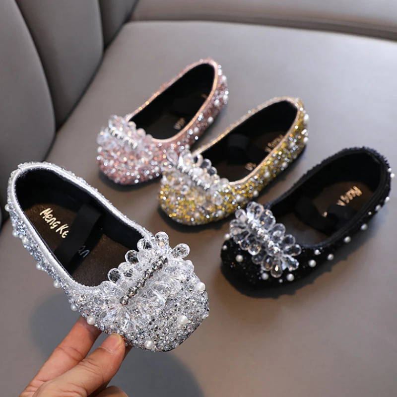 Scarpe da principessa con strass per ragazze appartamenti per bambini Baby Toddler fondo morbido scarpe con paillettes antiscivolo scarpe da ballo