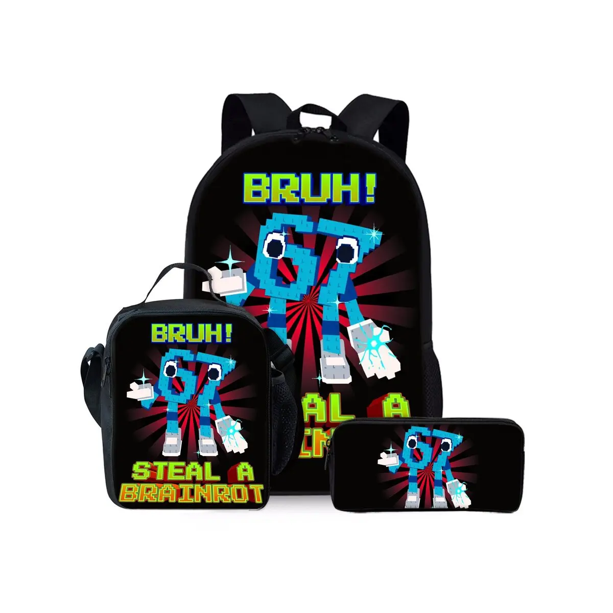 Trendy Popular Novelty number 6 7 3D Print 3pcs/Set Student School Bags Laptop Daypack Backpack Crossbody Lunch bag Pencil Case