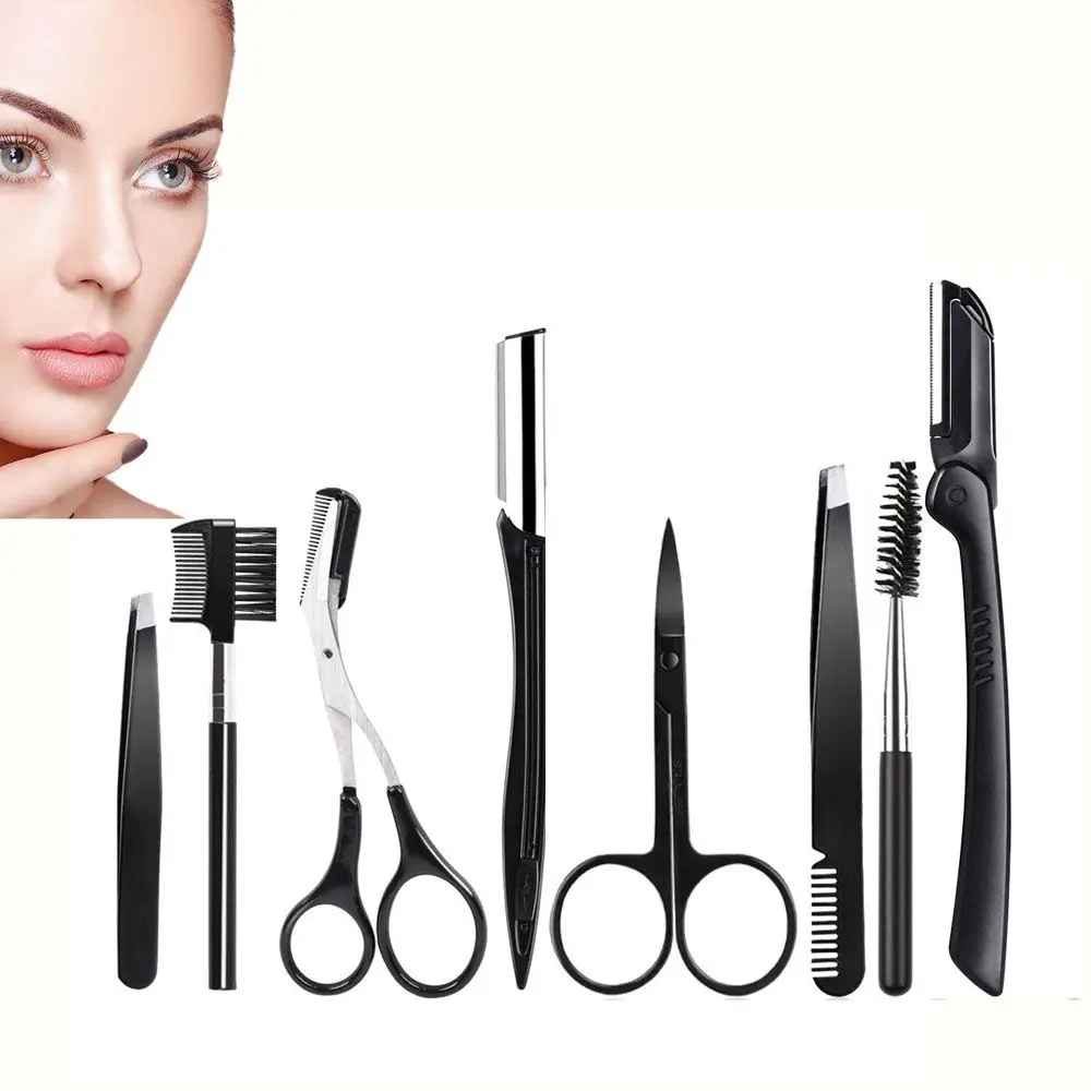 プロのステンレス鋼の顔脱毛器脱毛ブラシコームメイクアップツールかみそり眉毛ピンセット眉毛トリマーキット