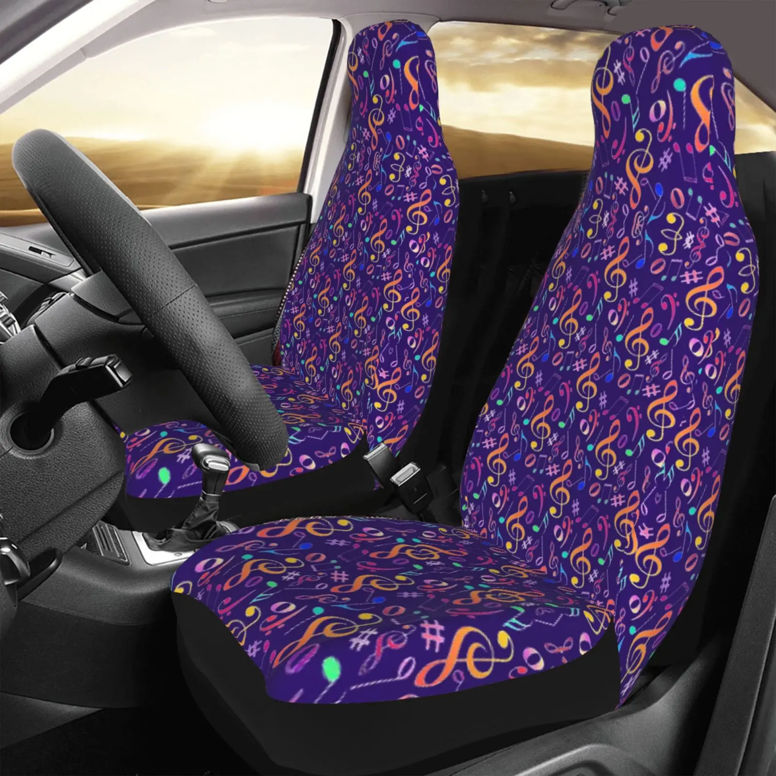 Color Note Print Universal Car Seat Cover Suitable for All Car Seat Cover Protectors 2-piece Set for Both Men and Women
