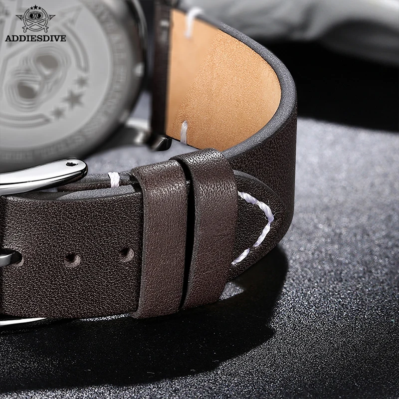 ADDIESDIVE General Men's Soft Leather Watch Straps 20mm Steel Buckle for Analog Watches Strap Black Brown Dark Brown Accessories