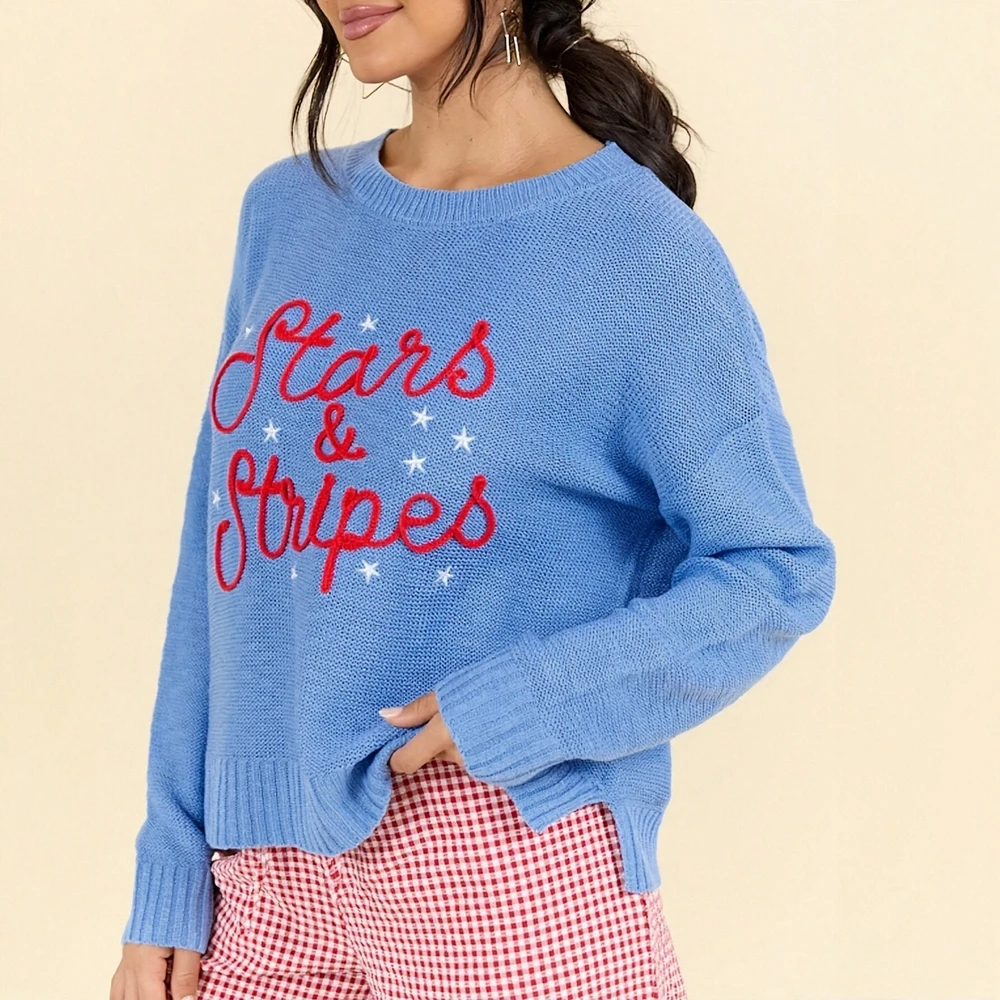 

Женский свитер с круглым вырезом и длинными рукавами контрастного цвета с буквенным принтом, повседневный базовый стиль для осенне-зимней повседневной носки