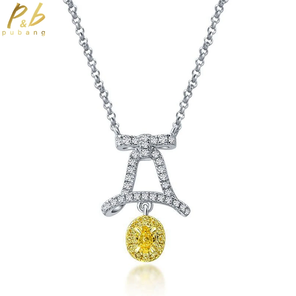 

PuBang Fine Jewelry 925 Sterling Silver Pendant Necklace Yellow Gemstone Created Moissanite for Women Wedding Gift Drop Shipping