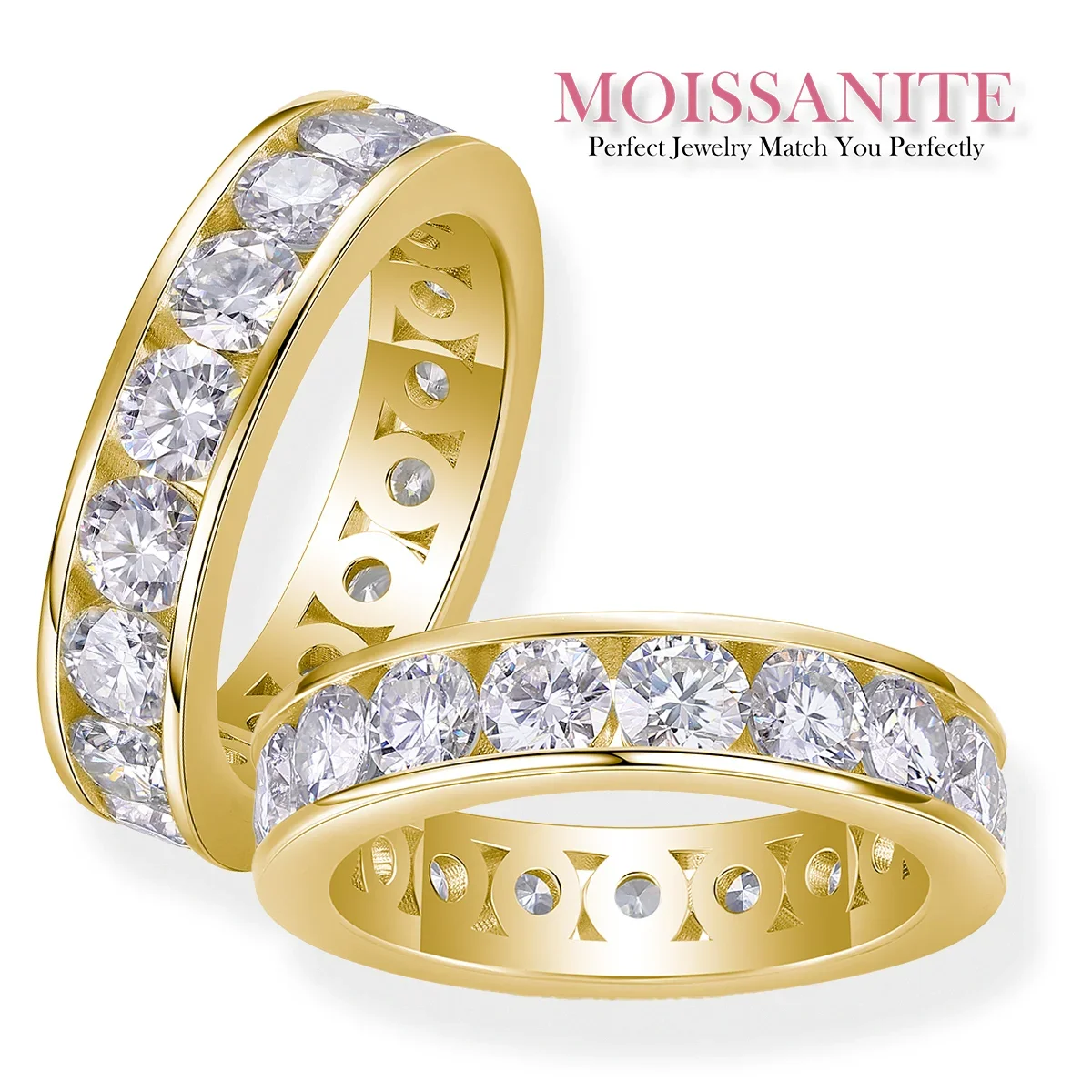 

4mm 18K Gold-Plated Eternity Ring with Round-Cut Moissanite, Stunningly Brilliant and Dazzling in a Timeless Design