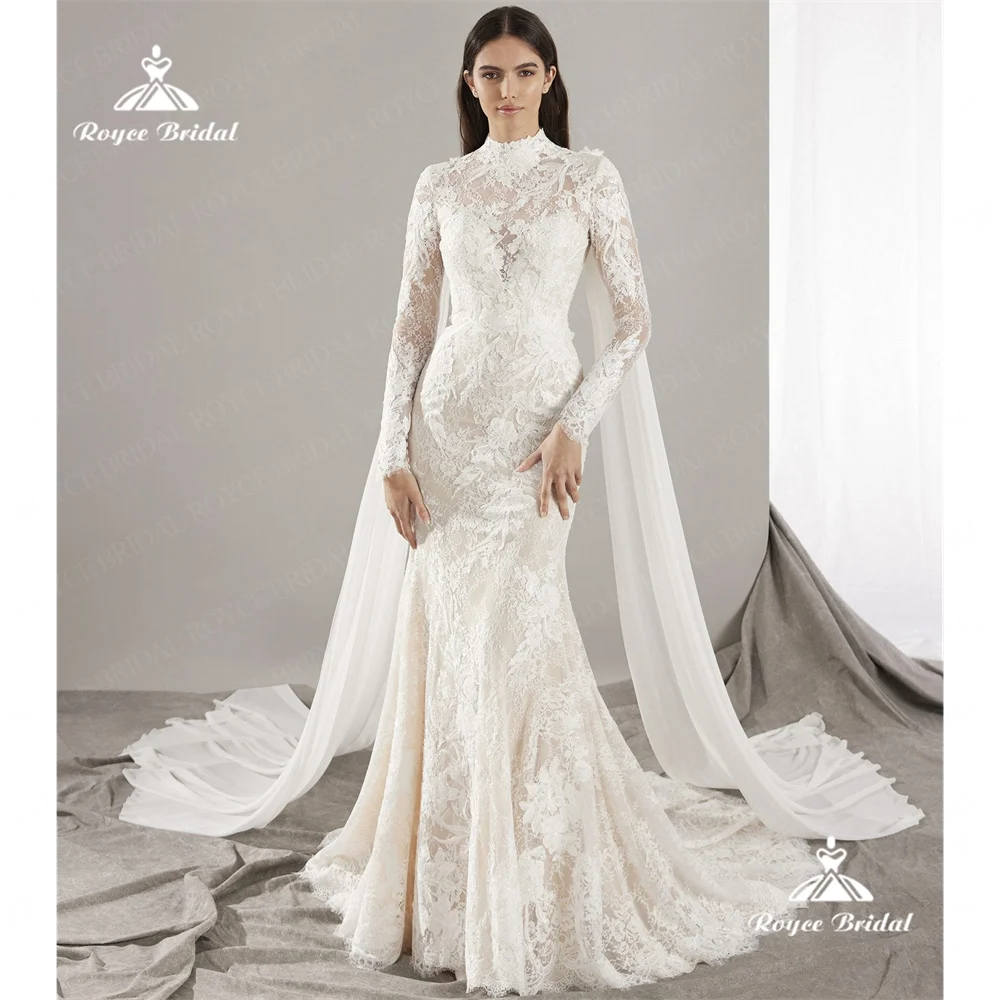 Roycebridal High Neck Mermaid Wedding Dress 2025 Lace Court Train Wedding Gown Customizedفساتين سهرةwedding party dresssuknia śl