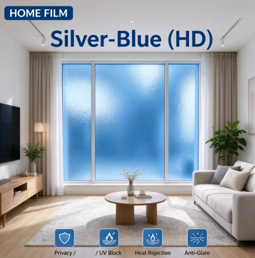 Silver Blue PET HD One Way Mirror Window Film Roll Heat Insulation Anti UV Privacy Glass Tint DIY Install For Home Building Offi