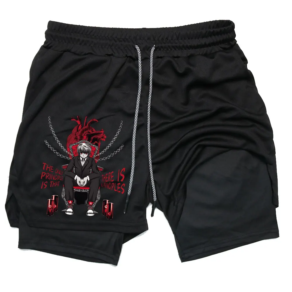 Anime Performance Shorts Kurapika Printed GYM Casual Sports Compression Workout Running Mesh 2 In 1 Sport Short Pants