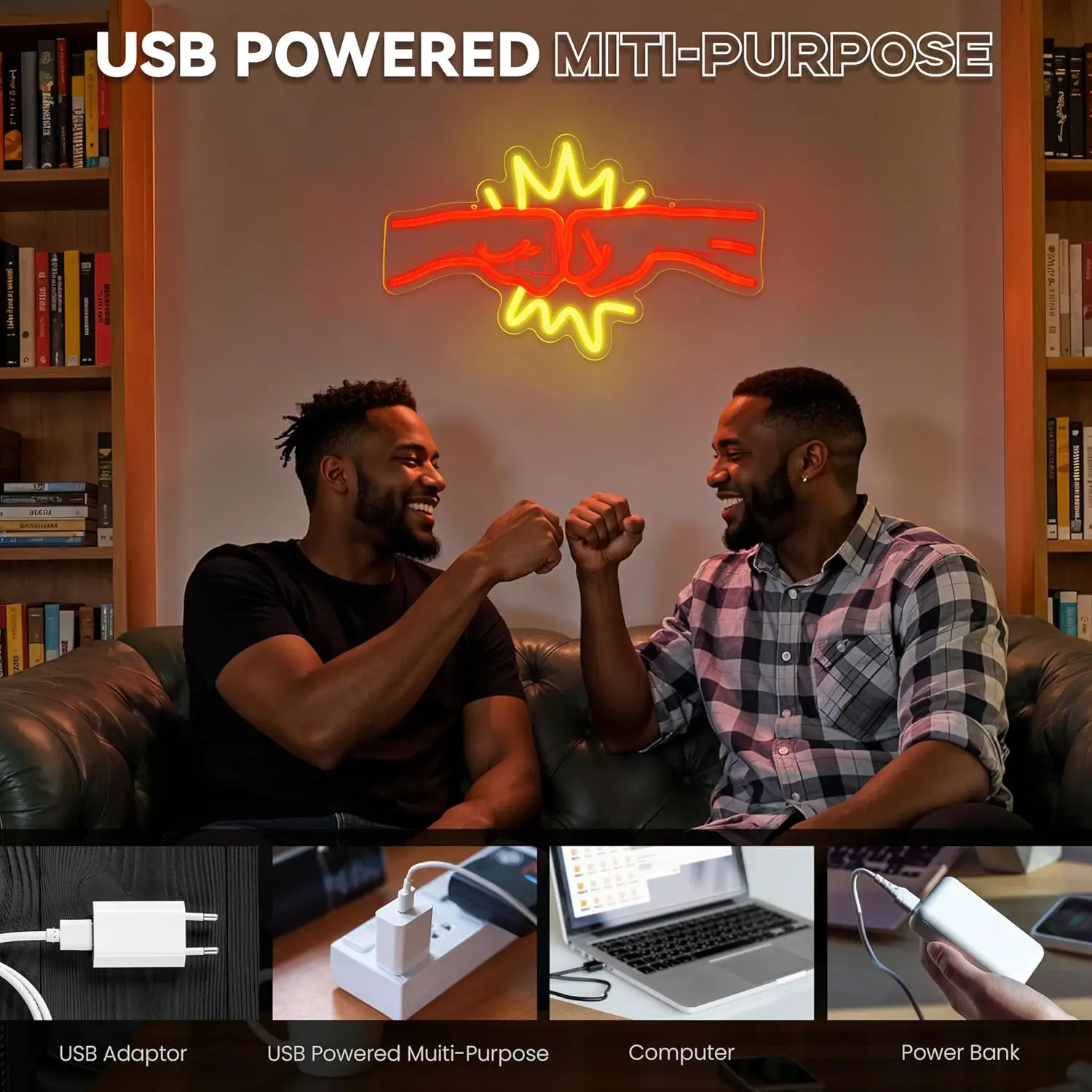 Neon Sign Fist Bump Dap, Lampu Neon untuk Dekorasi Dinding, Lampu Neon Ucapan untuk Kamar Tidur, Klub, Restoran, Toko, Dekorasi Pesta B