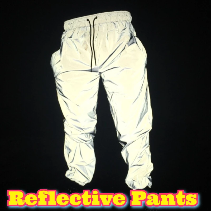 Calças reflexivas primavera outono das mulheres dos homens basquete dança hip hop joggers elástico tornozelo noite correndo segurança casual