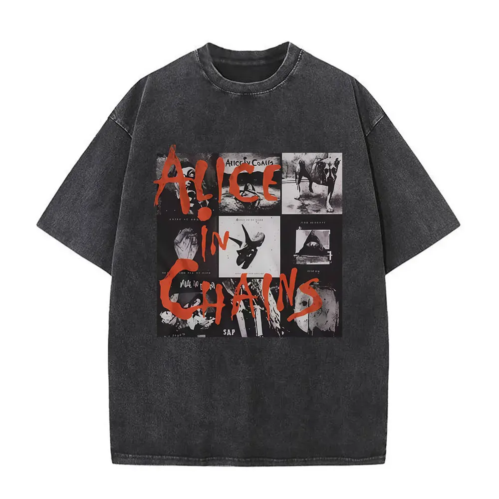 

Rock Band Alice in Chains Album Cover Washed Vintage T-shirt Men Women Casual Oversized Tee Shirt Men's Hip Hop Fashion T Shirts
