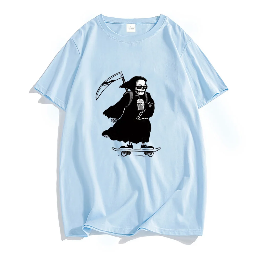 Grim Reaper Skateboard Graphic T Shirt Four Seasons Puro cotone Manica corta Abbigliamento Uomo/donna Hip Hop T-shirt Top larghi