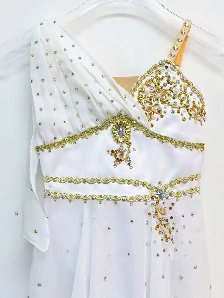 Vestido de balé personalizado Don Quijote Cupido Runas Variações Competição Vestido de desempenho branco