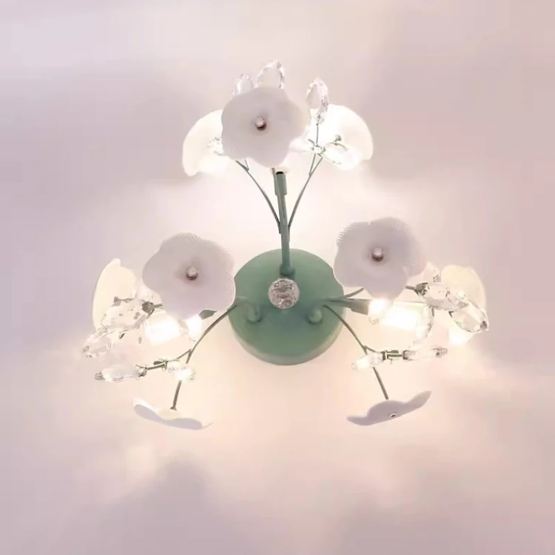 

Green Petal Crystal Ceiling Lamps French Pastoral Style Ceramic Petal Nordic Girl Bedroom Cloakroom Aisle Corridor Ceiling Light