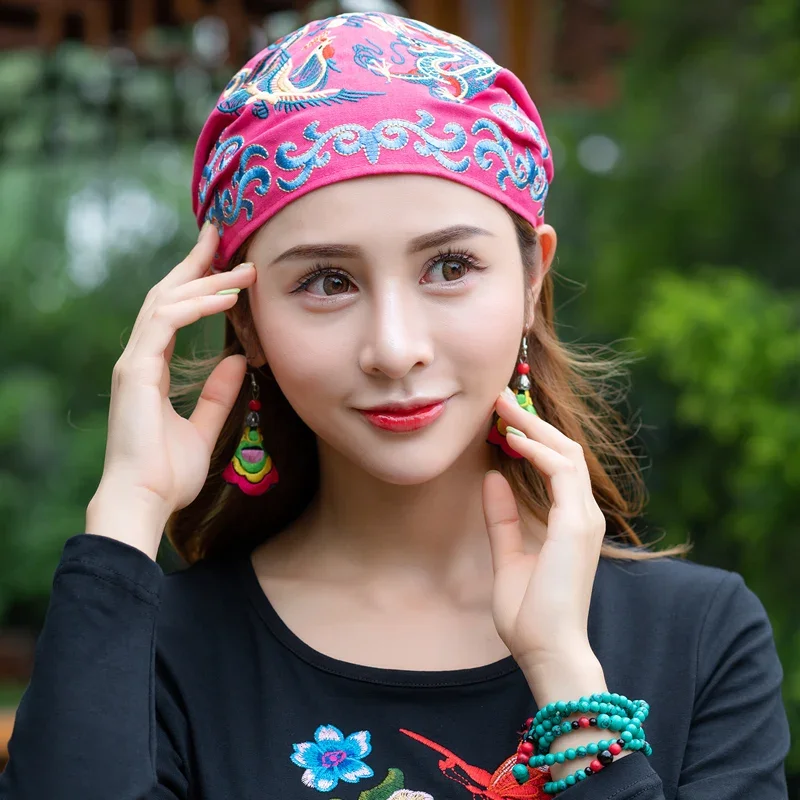 Mexican Style Embroidery Ethnic Vintage Black Blue Red Rose Beading Bandanas Women Winter Original Hippie Hat Skullies