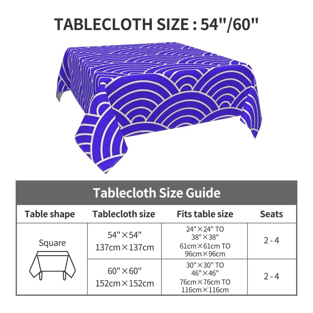 Japanese Seigaiha Wave Tablecloth Blue Waterproof Table Cloth Retro Wedding Birthday Party Graphic Table Cover Decoration